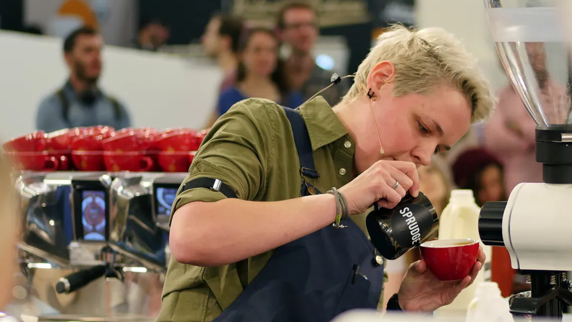 Aga pours at the coffee masters